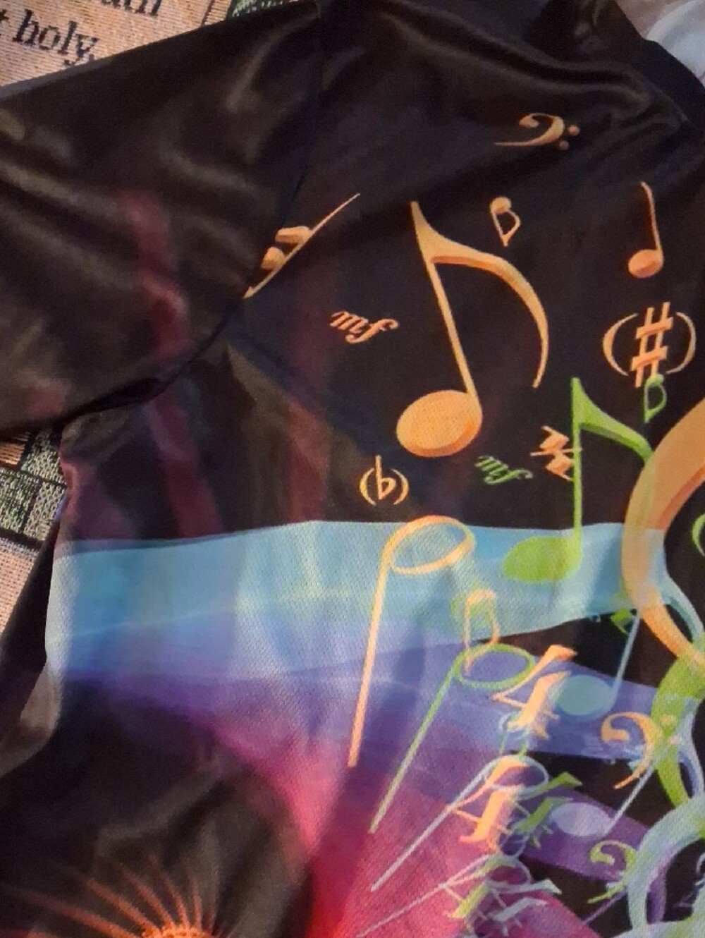 Mens Black Music Notes Graphic Tee - Picture 3 of 5